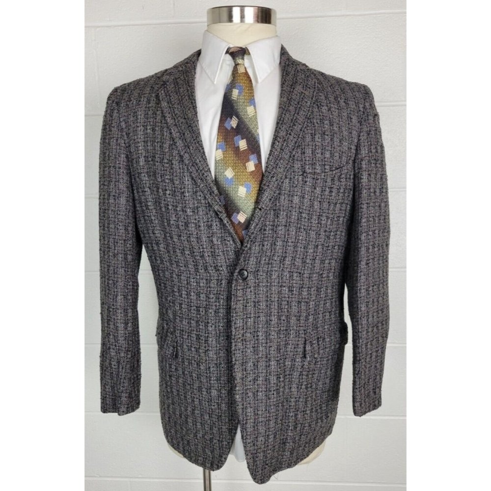 Vintage 50s Dobbshire Mid Century Atomic‎ Fleck Tweed Sport Coat Gray Red 40?